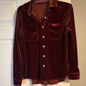 Velvet Button-Up Shirt in Rich Brown